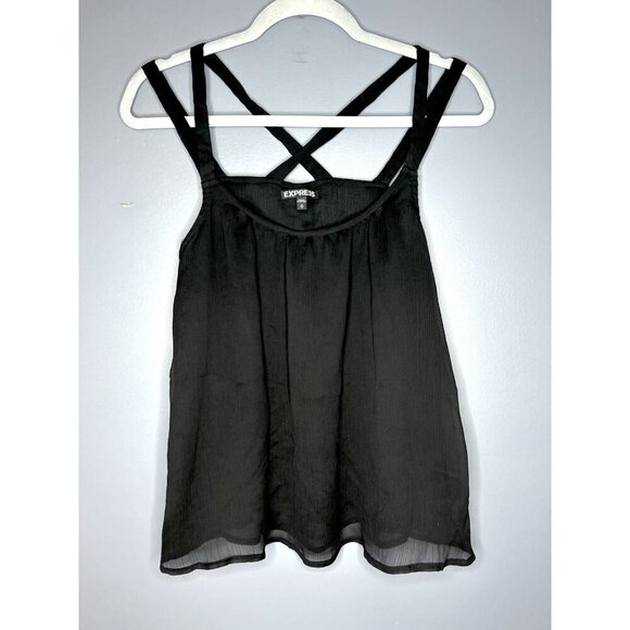 Express Lightweight Blouse Tank Top Sheer Women's Size M Black Whimsigoth Witchy - Picture 2 of 13